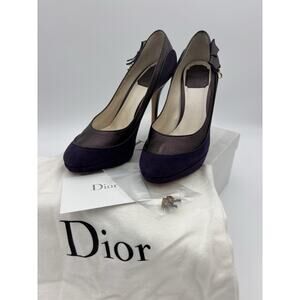 Authentic Christian Dior Suede Bow Accents Pumps Purple Metallic Size 38.5 / 8.5